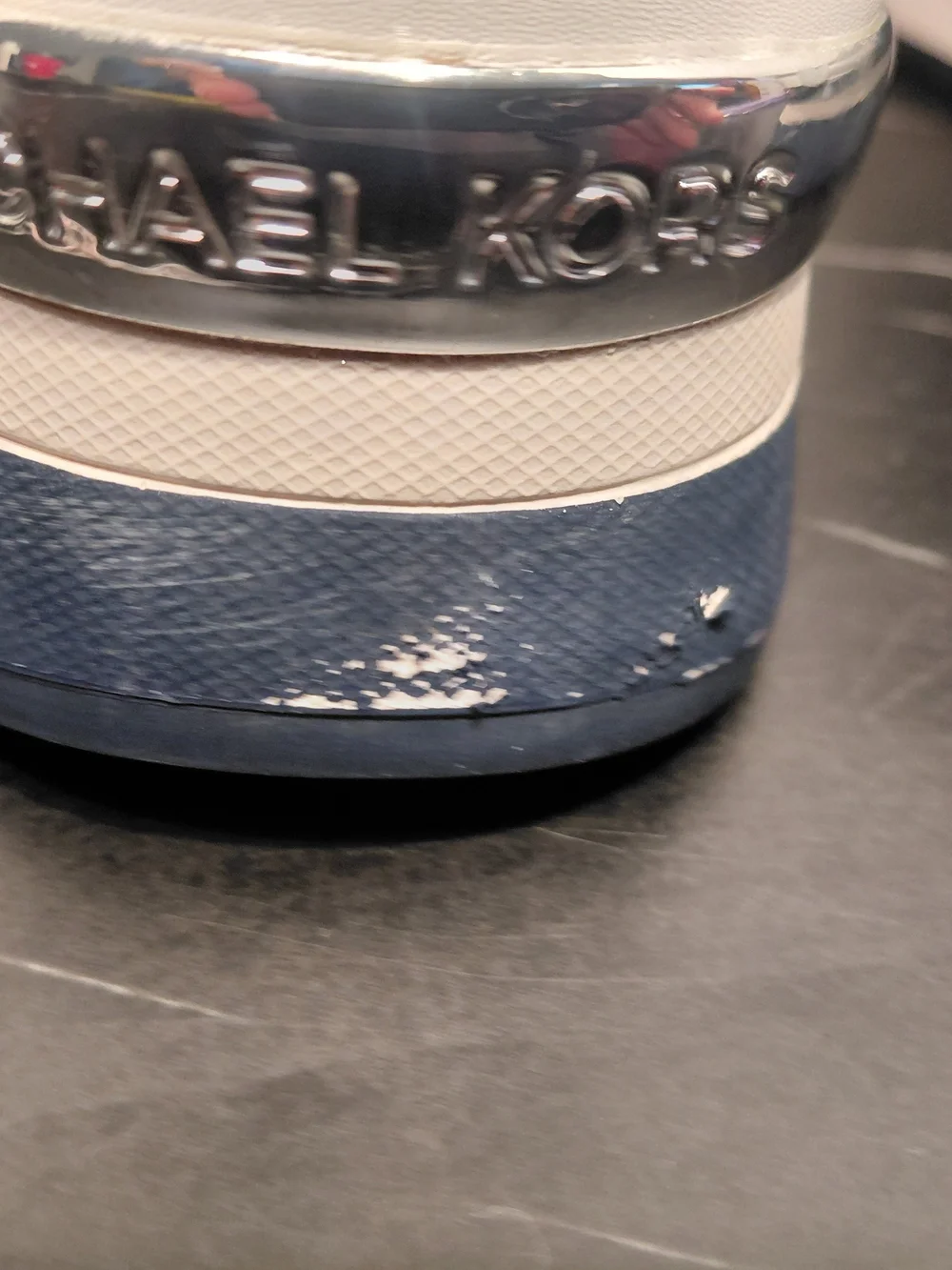 Michael Kors White and Navy MK Logo Lace-Up Sneakers